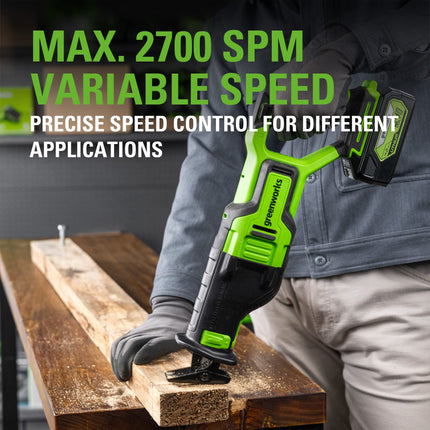 Sierra de sable inalámbrica sin escobillas Greenworks 24V (1-1/8") (2,700 SPM), batería USB de 4.0Ah y cargador incluidos