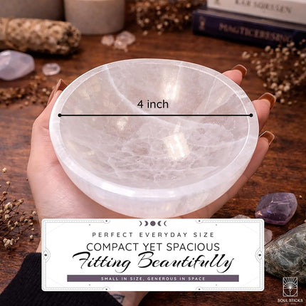 Selenite Crystal Bowls for Smudging, Healing, Recharging Crystals | Pure Selenite Smudge Bowl & Crystal Charging Station Ethically Sourced in Morocco (4 Inch (Pack of 1)