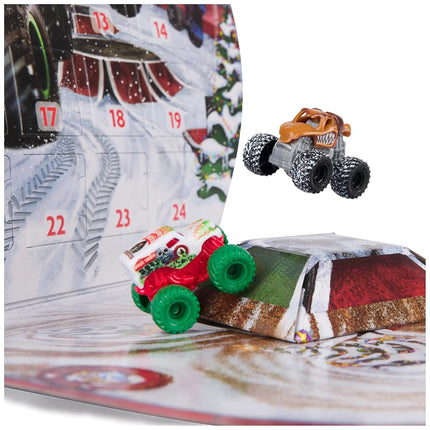 Calendario de Adviento de Navidad Monster Jam Mini, 24 días de mini Monster Trucks y accesorios, escala 1:87, juguetes para niños y niñas de 3 años en adelante