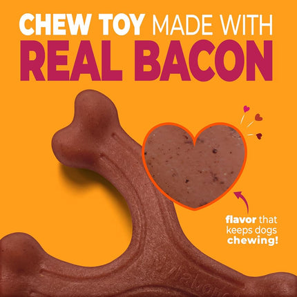 Nylabone Wishbone Strong Dog Chew Toy Made with Real Bacon, Durable Chew Bones for Aggressive Chewers, Lasting Flavour to Keep Dogs Busy, Toys for Large Dogs