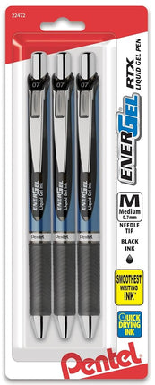 Pentel EnerGel Deluxe RTX Retractable Liquid Gel Pen, (0.7mm), Needle Tip, Black Ink, 3 Pack (BLN77BP3A)