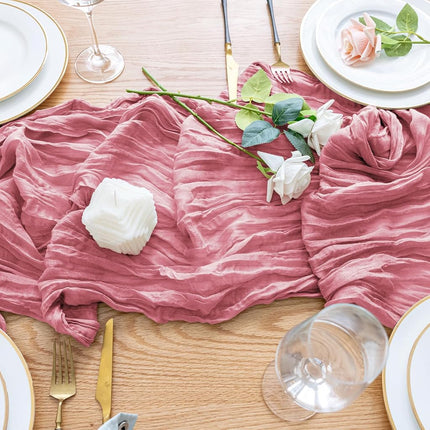 Wokceer Cheesecloth Table Runner Dusty Rose 10FT Boho Gauze, 12 Pack