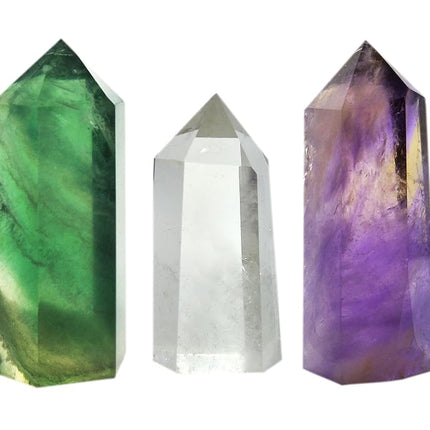 Set of 3 Healing Crystal Wands of 3 Stones: Clear 