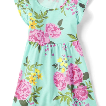 The Children's Place Robes décontractées à manches courtes pour bébés (taille unique) et fillettes, motif floral aqua, 12-18 mois