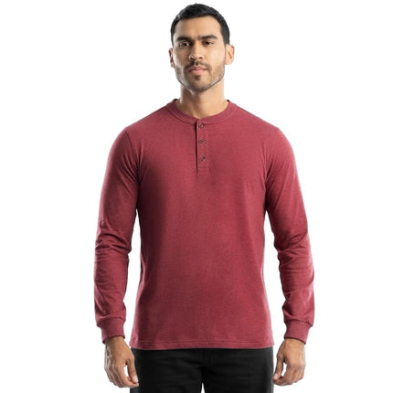 Wrangler Men's Jersey Knit Long Sleeve Henley T-Shirt, Red Heather, S