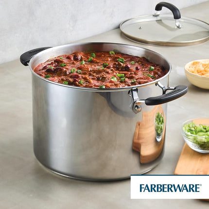 Olla de acero inoxidable Farberware Brilliance con tapa de vidrio, apta para lavavajillas y cocinas de inducción, 8 cuartos