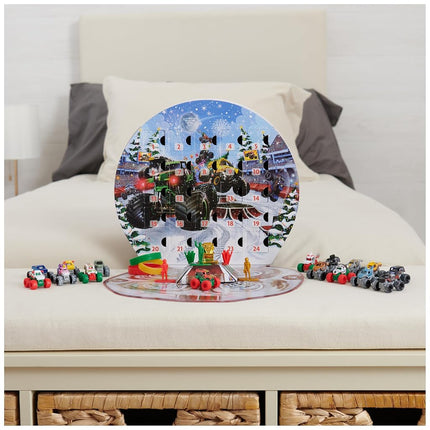 Calendario de Adviento de Navidad Monster Jam Mini, 24 días de mini Monster Trucks y accesorios, escala 1:87, juguetes para niños y niñas de 3 años en adelante