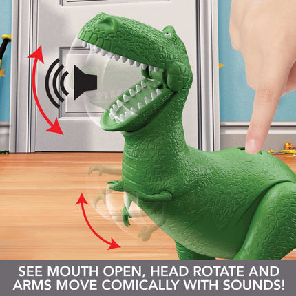 Juguetes de Disney y Pixar Toy Story, figura de dinosaurio Rex que se mueve y habla, Roarin' Laughs, 27.4 cm de alto con 40 frases y movimiento de boca y brazo, regalo para niños, HMM12