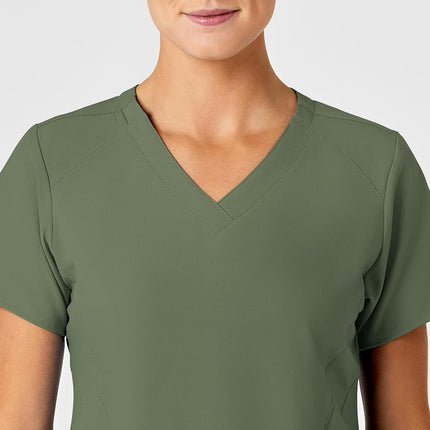 WonderWink 6155XOLIV1X W123 Women's Stylized V-Neck Top, Olive, Extended-1X Size