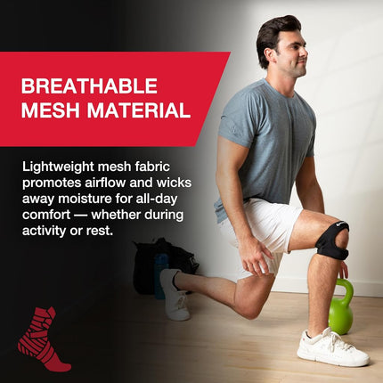 MUELLER Sports Medicine Adjustable Max Knee Single Strap, Knee Pain Relief Support for Men and Women, Ideal for Osgood-Schlatter's, Runner's Knee, Patellar Tendinitis, Black, Small/Medium