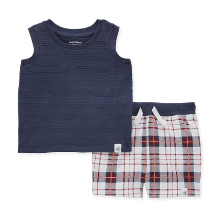 Conjunto de camisa y pantalón Burt's Bees Baby para bebé, paquete de ropa superior e inferior, 100% algodón orgánico, tartán patriótico, 3 meses