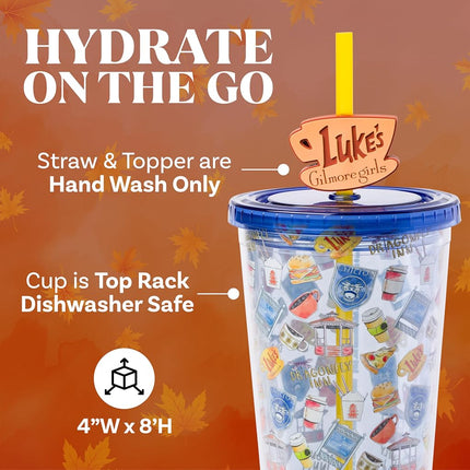 Silver Buffalo Gilmore Girls Plastic Cold Cup with Lid, Straw Topper, 24oz