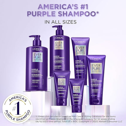 L'Oreal Paris EverPure Sulfate Free Brass Toning Purple Shampoo for Blonde, Bleached, Silver, or Brown Highlighted Hair, 6.8 Fl; Oz (Packaging May Vary)