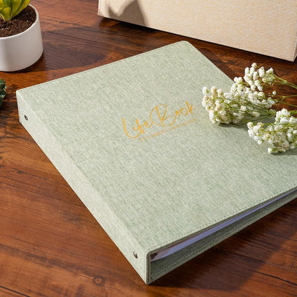 Ampleer Life Book Document Organizer Folio, End of Life Planner 3 Ring Binder for 8.5x11" Important Papers, Aesthetic Linen In Case If I Die File Folder (Sage)