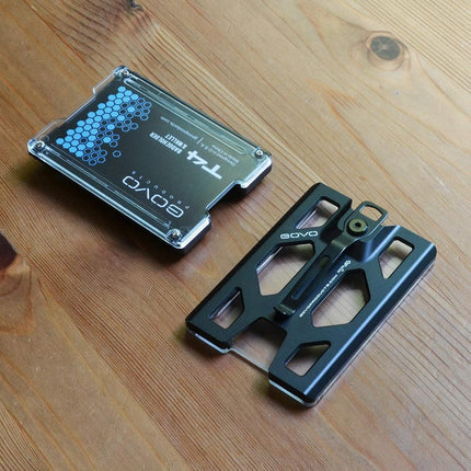 GOVO Badge Holder/Wallet_Metal Durable ID Card Holder with Metal Clip and 4 Cards Slot Aluminum Black Black