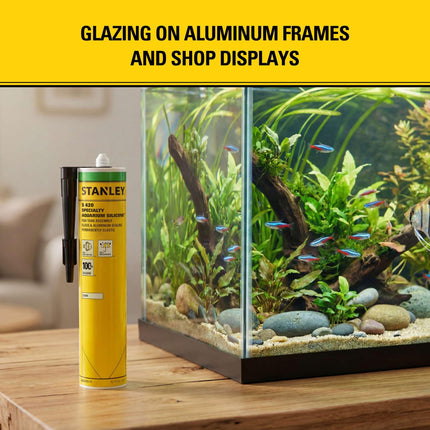 Sellador de silicona impermeable Stanley para acuarios - 2x10.1 oz. líq. Negro, Adhesivo impermeable para vidrio, Sellador de acuario no tóxico para acuarios de agua dulce y salada | Paquete de 2.