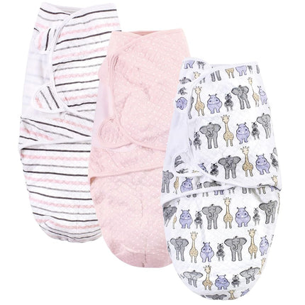 Lot de 3 couvertures d'emmaillotage en coton matelassé Hudson Baby unisexe pour bébé, Rose Safari, 0-3 mois