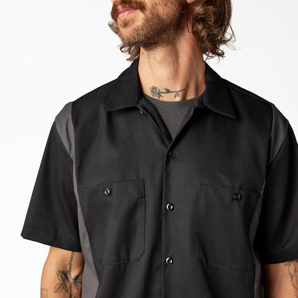 Dickies Men's Two-Tone Short Sleeve Work Shirt, Black, Charcoal, X-Large