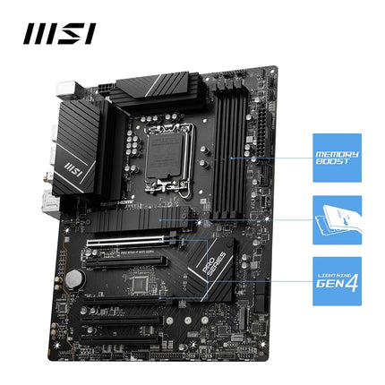 MSI PRO B760-P WIFI DDR4 Motherboard, ATX - Supports Intel 14th, 13th & 12th Gen Core Processors, LGA 1700 - DDR4 Memory Boost 5333+MHz/OC, PCIe 4.0 x16 Slots, M.2 Gen4 Slots, 2.5G LAN, Wi-Fi 6E