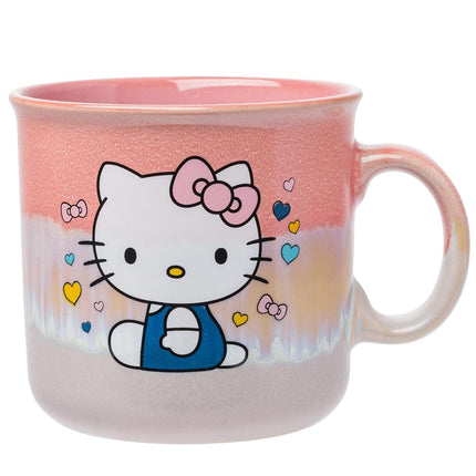 Silver Buffalo Sanrio Hello Kitty Sitting Hearts and Bows Reactive Glaze Ceramic Camper Mug, 20 Ounces