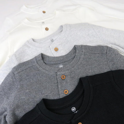 HonestBaby 5-Pack Waffle Henley Long Sleeve Shirts 100% Organic Cotton for Infant Baby and Toddler Boys, Unisex, Black Ombre, 6-9 Months