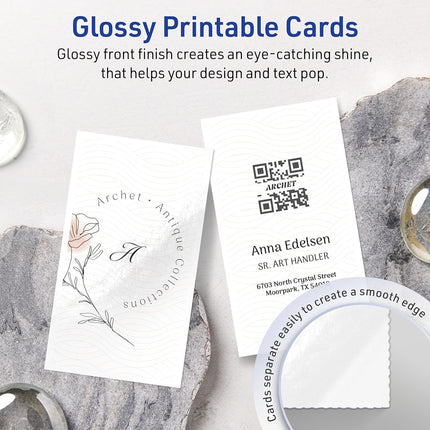 Avery Printable Rectangle Business Cards with Sure Feed Technology, 2" x 3-1/2", Glossy White Cardstock, Laser/Inkjet, 500 Total