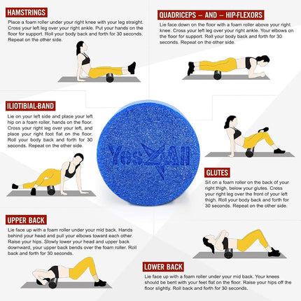 Yes4All Premium Medium Density Round PE Foam Roller for Physical Therapy - 12inch (Blue) MVCV