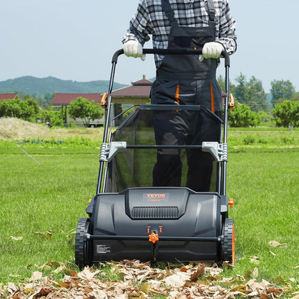 VEVOR Push Lawn Sweeper, 21inch Leaf & Grass Collector, Strong Plastic Wheels & Heavy Duty Thickened Steel Durable to Use with Large Capacity 3.5 cu. ft. Mesh Collection Hopper Bag, 2 Spinning Brushes