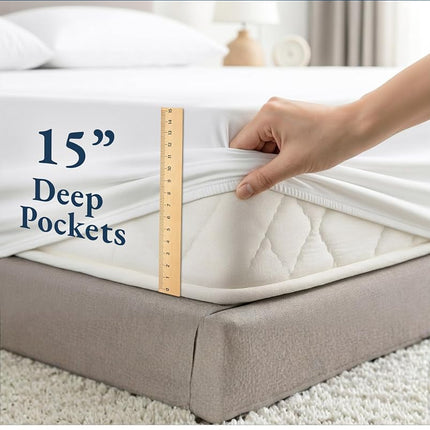 LANE LINEN 100% Organic Cotton Pure White King-Sheets Set 4-Piece Percale Weave Bedding Sheets for Bed Breathable Fits Mattress Upto 15" Deep