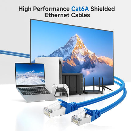 Cable Matters Snagless Shielded Cat6A Ethernet Cable 50 ft (SSTP, SFTP Shielded Ethernet Cable, Shielded Cat6 Cable, Cat 6 Shielded Network Cable) in Blue
