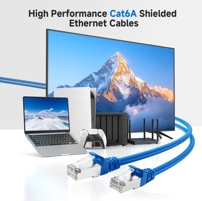 Cable Matters 5-Pack Snagless Cat 6a / Cat6a (SSTP/SFTP) Shielded Ethernet Cable in Blue 10 Feet - Available 1FT - 200FT in Length