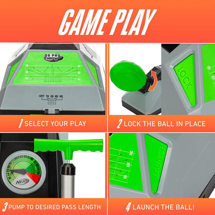 Nerf QB Pro Throw Football Passer - Launches 8.5" Foam Football 30+ Yards - Select Your Play, Lock, Pump, and Launch - Ages 14+