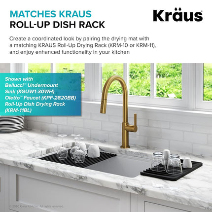 Kraus Self-Draining Silicone Dish Drying Mat or Trivet for Kitchen Counter in Dark Grey, KDM-10DG