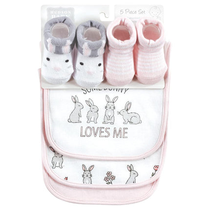 Hudson Baby Unisex Baby Cotton Bib and Sock Set, Some Bunny, One Size
