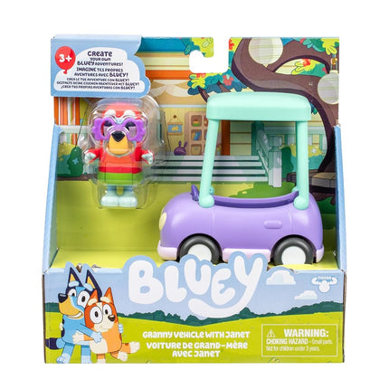 Bluey Hit The Road And Her Friends In This Cute Little Vehicle! Ride Along In Grannies Car with Janet, This Vehicle Fits One 6-7.6 CM Articulated Janet Figure Inside
