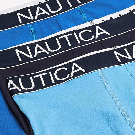Nautica Men's 3-pack Classic Underwear Cotton Stretch Boxer Briefs, Peacoat/Sea Cobalt/Aero Blue, L UK