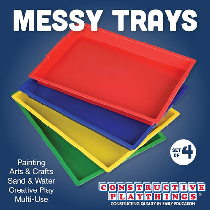 Constructive Playthings-EDX-770 Messy Trays, Set of 4 Hard Plastic Trays, Multi-Color