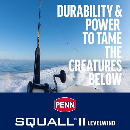 PENN Squall II Level Wind, Fishing Reel, Conventional Reels, Sea - Nearshore/Lake Fishing, Saltwater Boat or Kayak Fishing,Unisex, Black Gold, 20LC | Right Hand