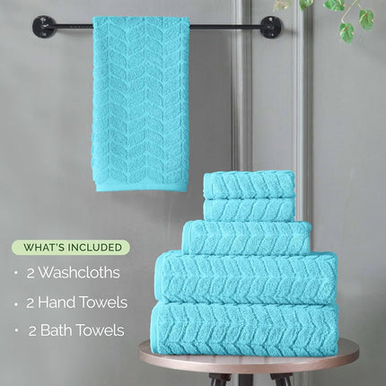 Elegant Comfort Luxury 6-Piece 100% Turkish Cotton Jacquard Braided Textured Premium Hotel Quality Towel Set– Soft and Absorbent, Includes 2 Bath Towels, 2 Hand Towels and 2 Washcloths, Aqua