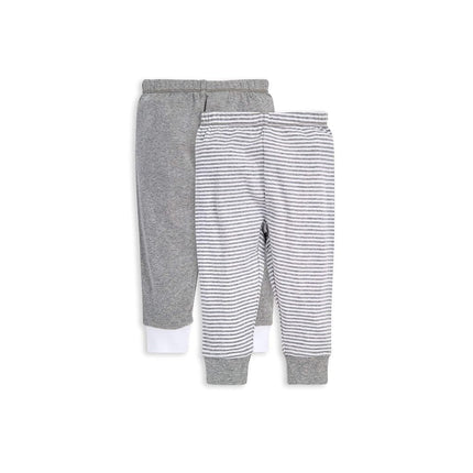 Burt's Bees Baby Pants, Set of 2 Lightweight Knit Infant Bottoms, Organic Layette Set, Grey Solid/Stripes, 6-9 Months