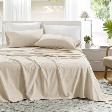 Comfort Spaces 100% Cotton Sheets Twin, Breathable & Ultra Soft Cotton Sheets, Naturally Cool Cotton Bed Sheets with 12" Elastic Pocket Fits up to 14" Mattress, All Seasons Sheet Set, Cream 3 Piece