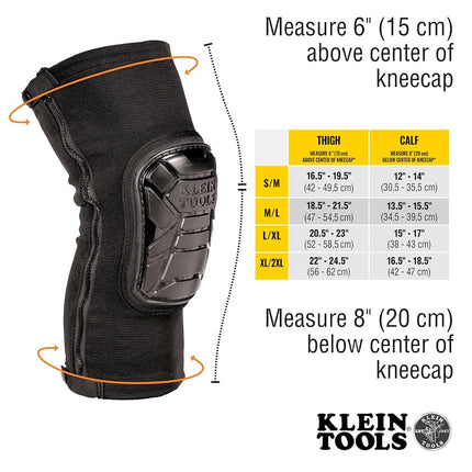 KLEIN TOOLS 60850 Tough-Flex Knee Sleeves for Work, Construction, Low-Profile Sleeve with Zipper, Gel-Like Foam, Black, XL/XXL
