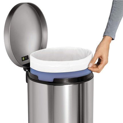 simplehuman CW1810 30L Round Kitchen Pedal Bin, Strong Steel Pedal, Silent Soft Close Lid, Inner Bucket, Stay-Open Lid, Non-skid Base, Slim Profile Hinge, Fingerprint-Proof, Brushed Stainless Steel