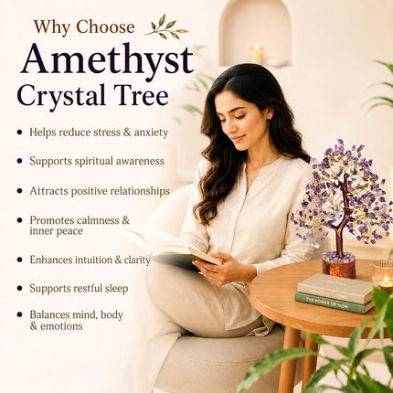 PYOR Amethyst Crystals, Artificial Tree, Money Trees, Crystals and Stones, Desk Decorations for Women Office, Feng Shui Decor, Spiritual Gifts for Women, Meditation Crystals, Housewarming Gifts