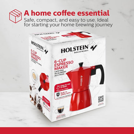 Holstein Housewares 3-Cup Aluminum Espresso Maker - Silver 6 Cup Red