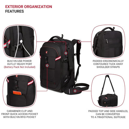 SwissGear Hybrid, Black, 21.5-Inch, Hybrid Travel Laptop Backpack