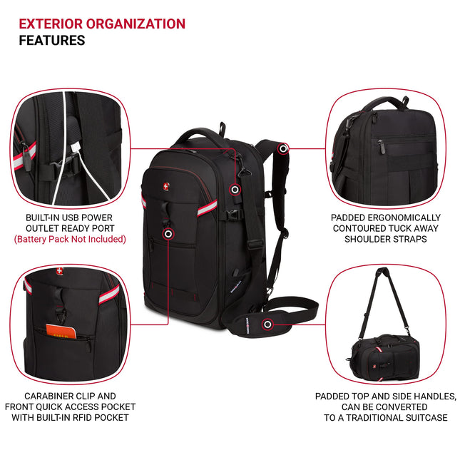 SwissGear Hybrid, Black, 21.5-Inch, Hybrid Travel Laptop Backpack