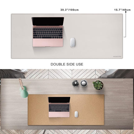 MAIDERN 100 x 40cm Cork & Leather Desk Pad, Large XXL Desk Mat, Full Desk Mouse Pad, Dual Sided Desk Pad, Desk Pad Protector for Gaming Home Office (Cream)