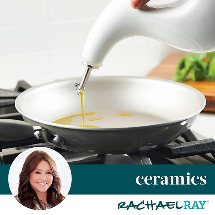 Rachael Ray Ceramic EVOO Oil and Vinegar Dispensing Bottle with Spout, 24 Ounce, White