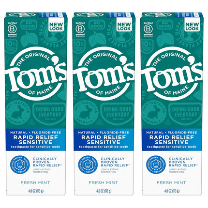 Tom's of Maine Pasta dental natural para alivio rápido para dientes sensibles, paquete múltiple, menta fresca, 3 unidades